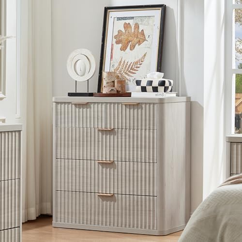 LEYAOYAO Fluted 5 Drawers Dresser for Bedroom Set of 2, 34" Tall Modern Chest of Drawers with Metal Handle, Curved Profile Design,Wood Drawer Organizer for Bedroom, Living Room, Hallway,Lightgrey
