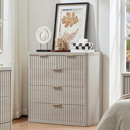 LEYAOYAO Fluted 5 Drawers Dresser for Bedroom Set of 2, 34" Tall Modern Chest of Drawers with Metal Handle, Curved Profile Design,Wood Drawer Organizer for Bedroom, Living Room, Hallway,Lightgrey