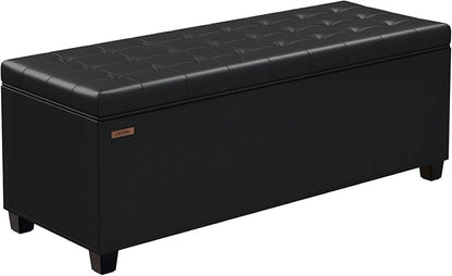ABHENG Synthetic leather Storage ottoman bench with legs,43.5”W x 15.7”D x 15.7”H,metal frame end of bed bench hold up to 770 LB,Large Storage Chest hold up to 770 LB,Black UASND622B