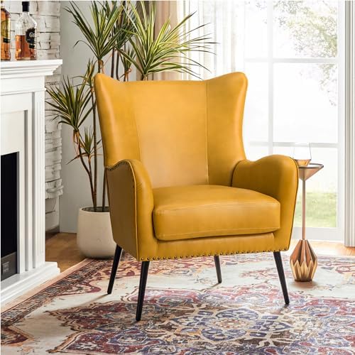 HULALA HOME Faux Leather Accent Chair, Yellow