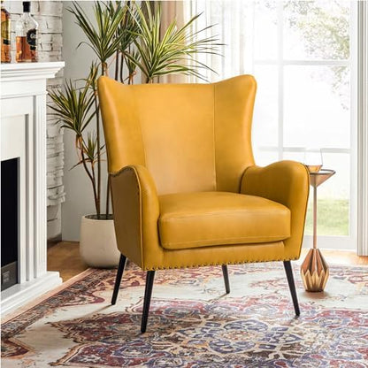 HULALA HOME Faux Leather Accent Chair, Yellow