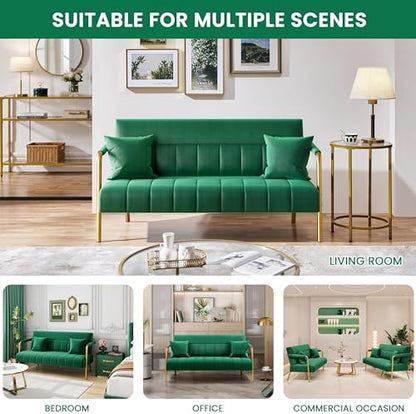 Yaheetech 56.5" Small Sofa 2 Seater Couch with Gold-Tone Legs, Green