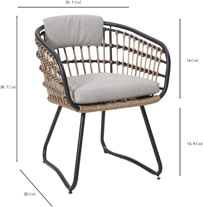 7-Piece Outdoor Wicker Dining Set with Wood-Plastic Composite Table Weather-Resistant Patio Furniture for 6 Person Scandinavian Design for Deck Garden Family Gatherings