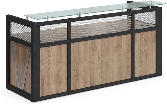 NBF Reception Desk Front Counter Workstation for Office Lobby Reception Area, 87" W x 30" D, Tan, District Collection