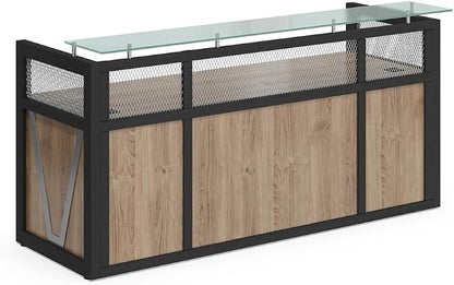 NBF Reception Desk Front Counter Workstation for Office Lobby Reception Area, 87" W x 30" D, Tan, District Collection