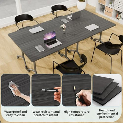 Conference Table, Folding Conference Room Tables on Wheels, Modern Meeting Seminar Table Computer Desk, Boardroom Desk for Office Meeting Conference Room,White (4, 1915D, 70.8)