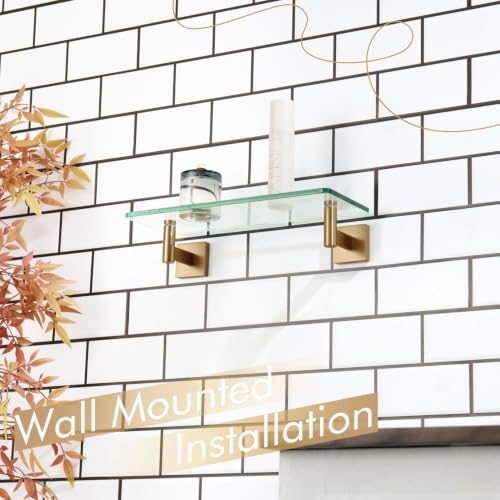KOKOSIRI Wall Shelves Bathroom Hardware Glass Floating Shelf 12-Inch for Bedroom, Living Room, Kitchen, Hanging Rack Champagne Bronze B1105CPG-L12