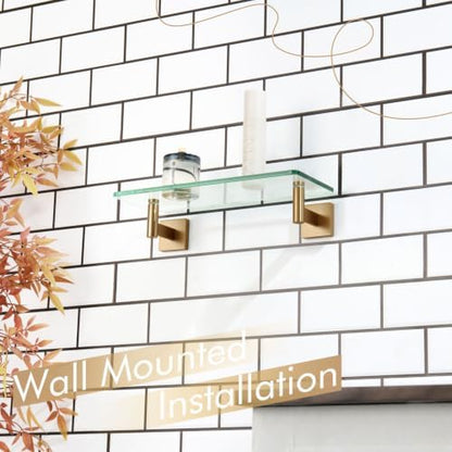 KOKOSIRI Wall Shelves Bathroom Hardware Glass Floating Shelf 12-Inch for Bedroom, Living Room, Kitchen, Hanging Rack Champagne Bronze B1105CPG-L12