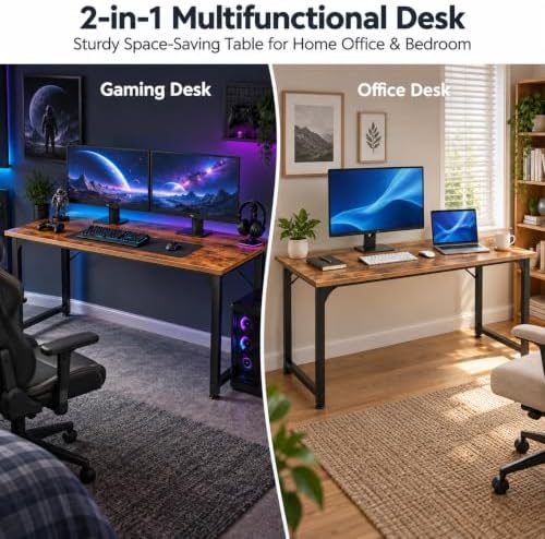 Gaming Computer Desk, 47 Inch Home Office Study Writing Work Desk, Brown