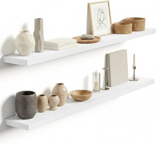Vivelove White Floating Shelves 55 Inches Long, Wall Display Shelves with Invisible Brackets, for Bathroom Living Room Kitchen Bedroom Office Farmhouse Home Decor, 55x9.3X 1.5 - Set of 2, White