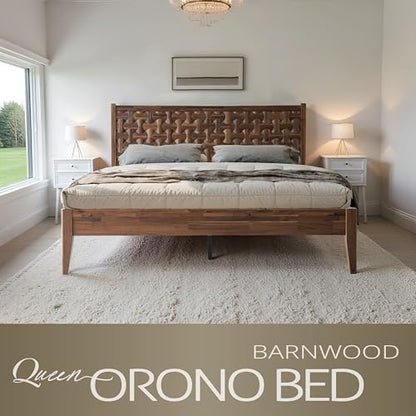 Queen Size Platform Bed with Headboard & Footboard, Solid Wood Bed Frame, Central Metal Legs, 12 Reinforced Slatted, Noise-Free & Anti-Slip, No Box Spring Needed, Easy Assembly, Walnut Finish ORQ-37