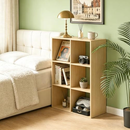 6 Cube Shelf with Anti-Tipping Kits + Reversible Open Back Bookcase, Multi Layer and Multi Grid Partition Layout (Oak 11in)