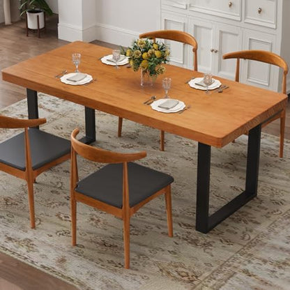 Stylish Modern Minimalist Solid Wood Dining Table with Sturdy Metal Base – Easy Assembly, Versatile Design for Dining Rooms, Living Seats 4-6 (63 * 27.5 * 29.5)
