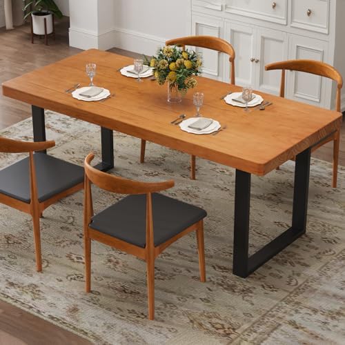 47in Modern Minimalist Solid Wood Dining Table - Sturdy Metal Base, Easy Assembly | Versatile Table for Dining Room, Living Room & Office