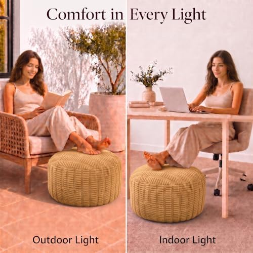 Round Pouf Ottoman, Camel, 28"x14", Corduroy Foot Rest