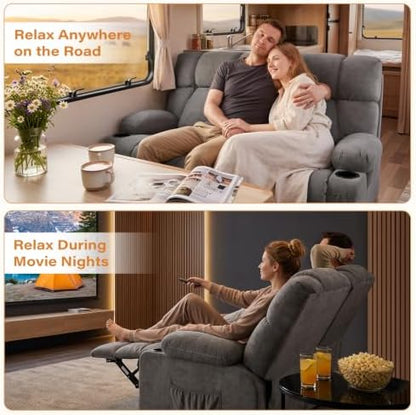 Oversized Fabric Reclining Loveseat Sofa for Living Room with Cup Holders