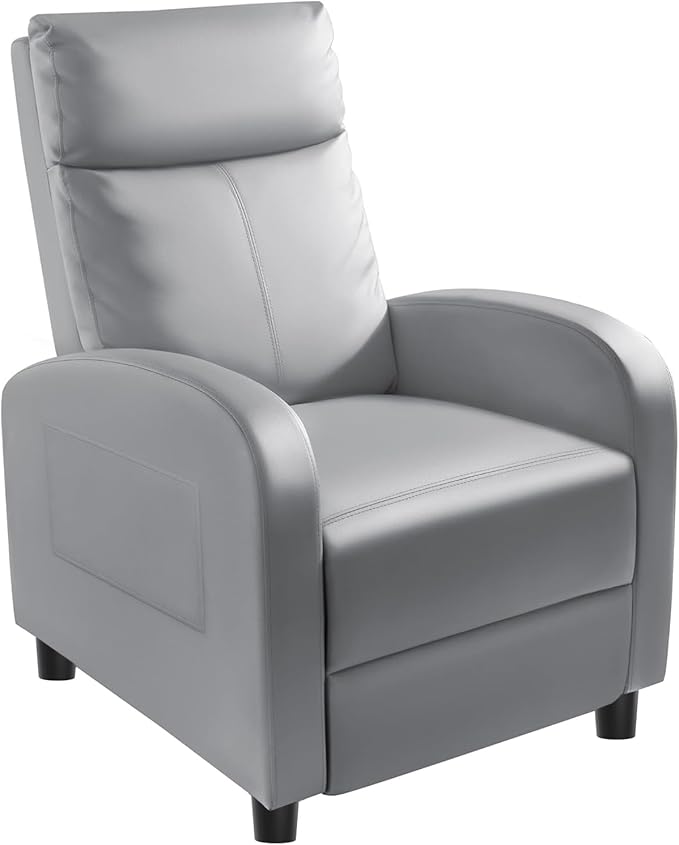 Homall Recliner Chair, Recliner Sofa for Adults, Recliners Home Theater Seating with Lumbar Support, Reclining Sofa Chair for Living Room (Leather, Grey)