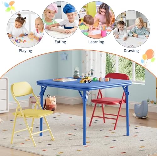 GarveeHome 3-Piece Kids Folding Table and Chairs Set, Activity Table Set