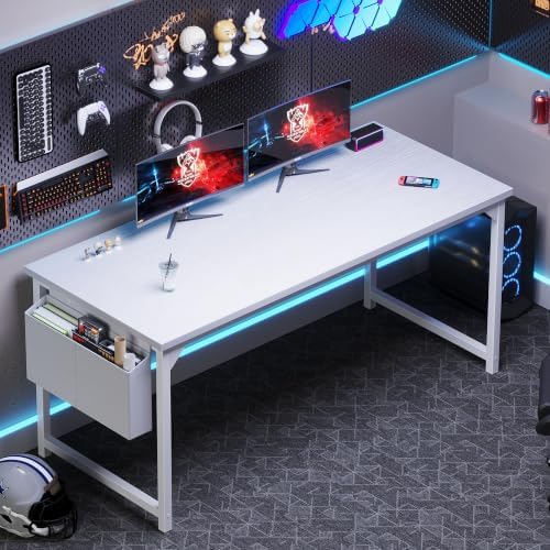 OLIXIS Computer Desk, 63 Inch Gaming Desks for Home Office, White