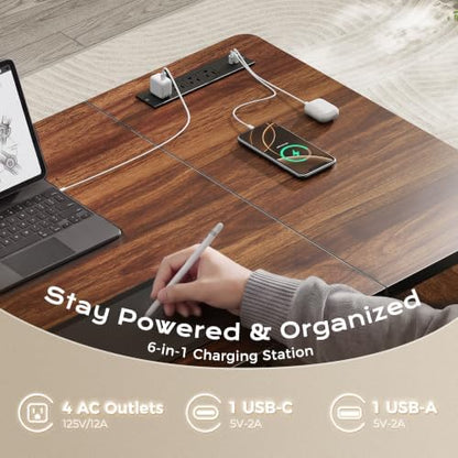 PRAISUN 63'' Farmhouse L Shaped Standing Desk with Outlets and Drawers