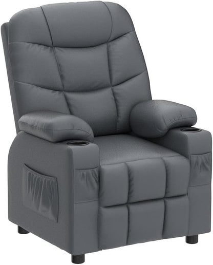 Costzon Kids Recliner Chair with Cup Holder, Adjustable Lounge Chair w/Footrest & Side Pockets for Children Boys Girls Room, Ergonomic Toddler Furniture Sofa, Kids Recliner (Grey)
