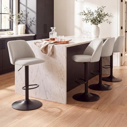 COLAMY Adjustable Upholstered Bar Stools Set of 4,360° Swivel Counter Height Chairs with Soft Cushioned Seat & Stable Metal Base for Kitchen Island,250 LBS Capacity,Easy Assembly,Grey