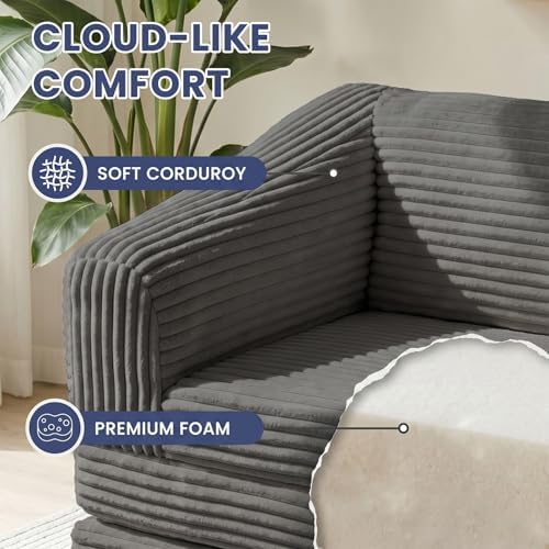 70” Folding Sofa Bed, 3-in-1 Convertible Triple Floor Couch Bed with Corduroy Extra-Thick Backrest & Carry Handle, Boneless Chair Bed Foldable Sleeper Couch for Family Room, Home, Overnight Guest