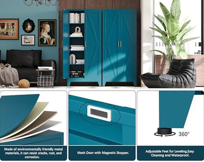 71" H Blue Metal Pantry Cabinet with Doors,Freestanding Kitchen Pantry Cabinet,Farmhouse Food Storage Cabinets,Tall and Large Pantry Cabinets for Kitchen, Dining Room, Living Room