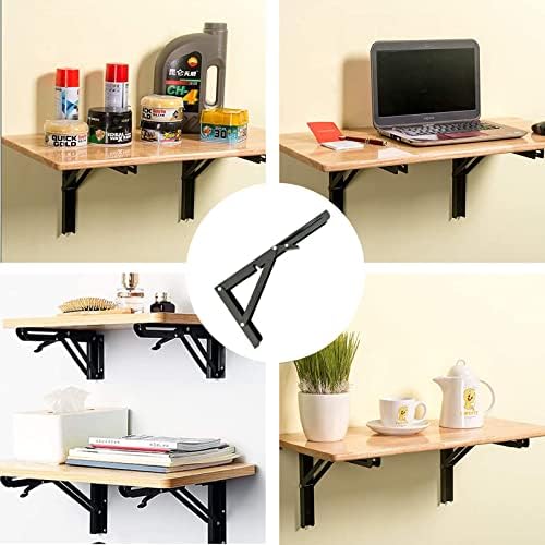 Folding Shelf Brackets,Wall Mounted Shelf Brackets,Heavy Duty Shelf Bracket,Black Metal Shelf Brackets for Bendable Table,Space Saving (18 Inch 6 Pcs)