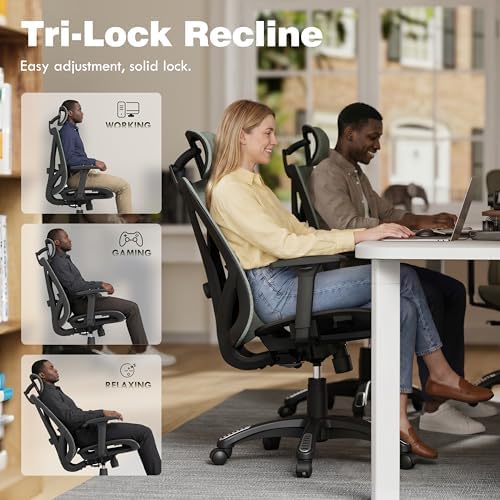 ELABEST Ergonomic Office Chair with 3D Headrest, T23 High Back Mesh Desk Chair with Adjustment Lumbar Support & 3D Armrests, Chair, Big and Tall Swivel Computer Chair for Home Office, Gaming