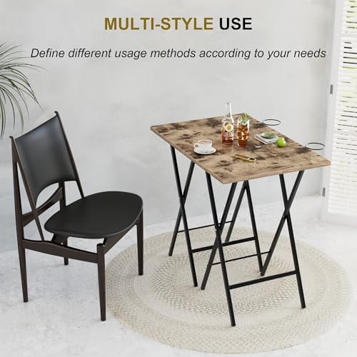 VECELO Folding TV Tray for Eating Set of 2, Portable Dinner/Snack Table with Cup Holder for Couch, Living Room and Small Space, Rustic Brown