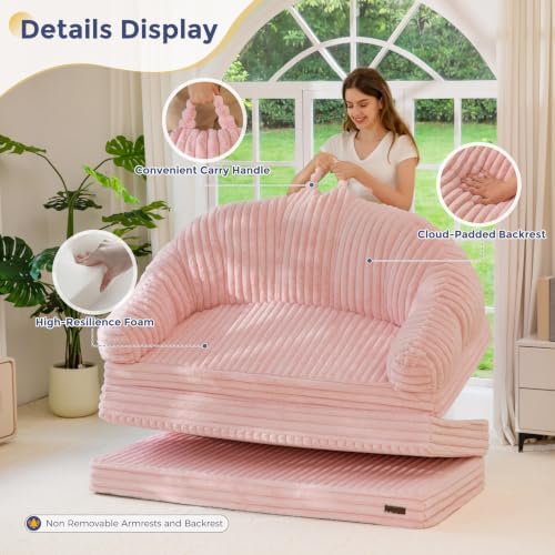 MAXYOYO Folding Sofa Bed Chair, Sleeper Chair for Adults, Faux Fur