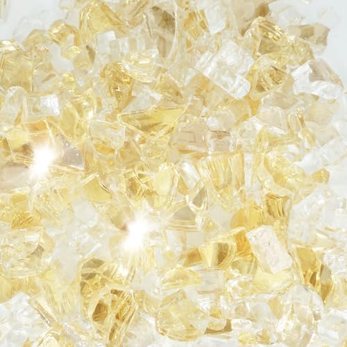 5 lbs Crushed Fire Pit Glass,1/2 Inch Gold Fire Glass Rocks