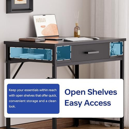 Pamray 32 Inch Small Computer Desk with Drawers for Bedroom Small Spaces
