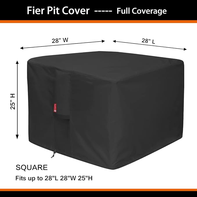 SheeChung Fire Pit Cover Suqare-Waterproof 600D Heavy Duty Square Patio Fire Pit Table Cover Black (Square - 28"L x 28"W x 25"H)-Fits 24-28 inch Fire Pit Table Cover