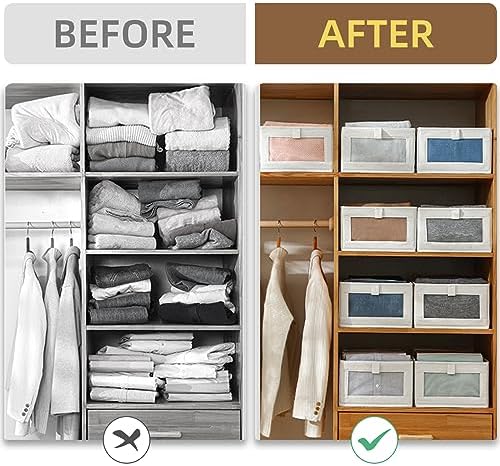Linen Closet Organizers And Storage, 6 Pack Closet Storage Bins Linen Closet Baskets for Closet Organization Foldable Closet Organizer Bins with Clear Window For Organizing Clothing, Jeans, Shelves