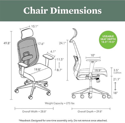 HON Altern Ergonomic Office Chair with Headrest, Mid‑Back Mesh Desk Chair, Adjustable Arms, Seat Slide, Synchro‑Tilt, Rolling Computer Seat for Home Office, White Frame, Apricot