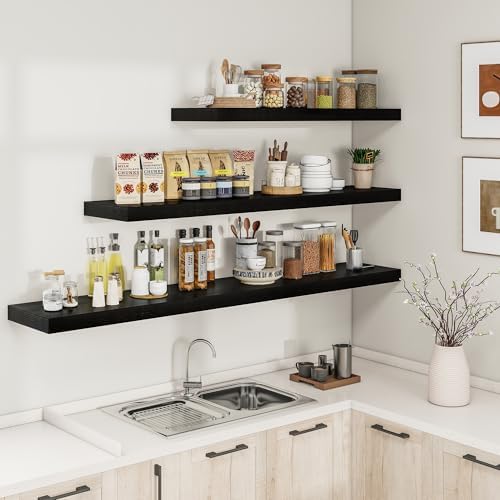 RICHFOCUS 72Inch Floating Shelves for Wall 1Pack, Black, 8" Deep