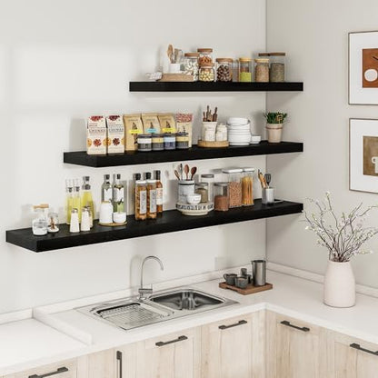 RICHFOCUS 72Inch Floating Shelves for Wall 1Pack, Black, 8" Deep