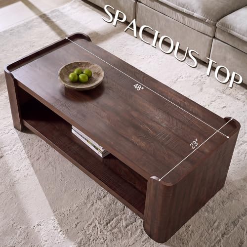 48" Modern Coffee Table for Living Room with 2-Tier Storage Shelf, Brown