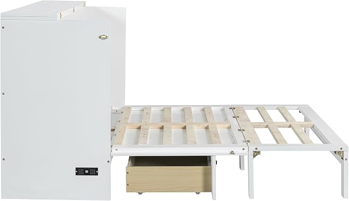 Ball & Cast Full Size Murphy Bed Hideaway Wall Chest with Large Drawers,can be Folded,Storage Space-Saving Furniture Hideaway Platform Bedframe W/USB Charging Port,for Bedroom,Gray