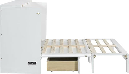 Ball & Cast Full Size Murphy Bed Hideaway Wall Chest with Large Drawers,can be Folded,Storage Space-Saving Furniture Hideaway Platform Bedframe W/USB Charging Port,for Bedroom,Gray