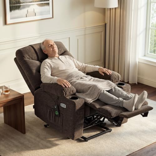 MCombo Power Lift Recliner Chair for Elderly, Fabric 7283 (Brown, Large)