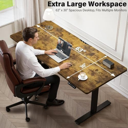 Electric Standing Desk, 63 x 30 Inch, Rustic Brown
