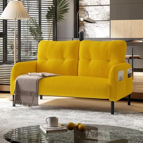 47" Modern Loveseat Couch Sofa, Corduroy Fabric Armchair Upholstered 2-Seat Loveseat Sofa for Small Space, Living Room, Bedroom, Apartment, Yellow