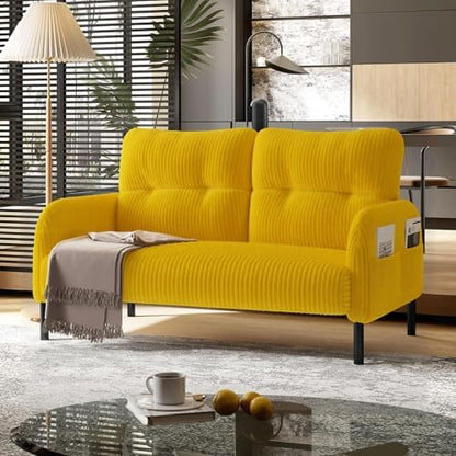 47" Modern Loveseat Couch Sofa, Corduroy Fabric Armchair Upholstered 2-Seat Loveseat Sofa for Small Space, Living Room, Bedroom, Apartment, Yellow