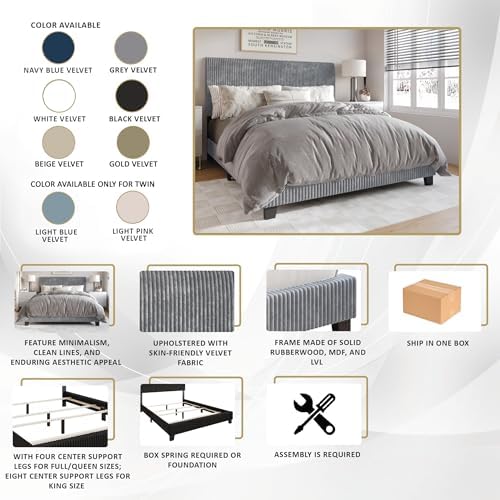 Full Corduroy Velvet Upholstered Bed, Gold