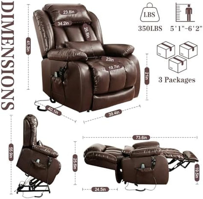 Infinite Position Lay Flat Power Lift Recliner Chair for Elderly, Brown
