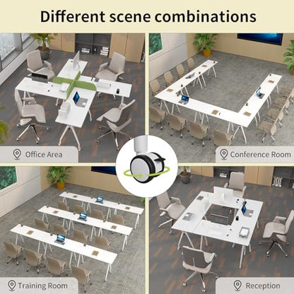Folding Conference Table with Wheels, 2 Pack Modular Flip Top Conference Tables for Training Rooms, Mobile Modern Office Table, 63 Inch Large Conference Room Table, White