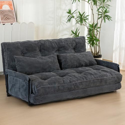 MAXYOYO 53" Adjustable Folding Sofa Bed Couch with 2 Pillows, Dark Grey